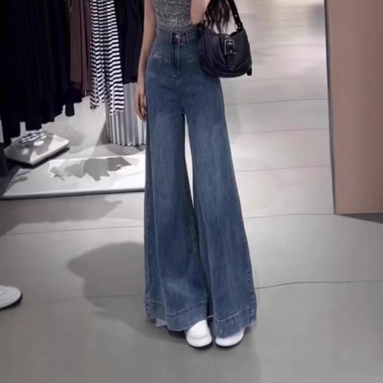 Jeansi de damă retro cu picior larg Sense of Design 2024: Pantaloni noi casual cu talie înaltă până la podea