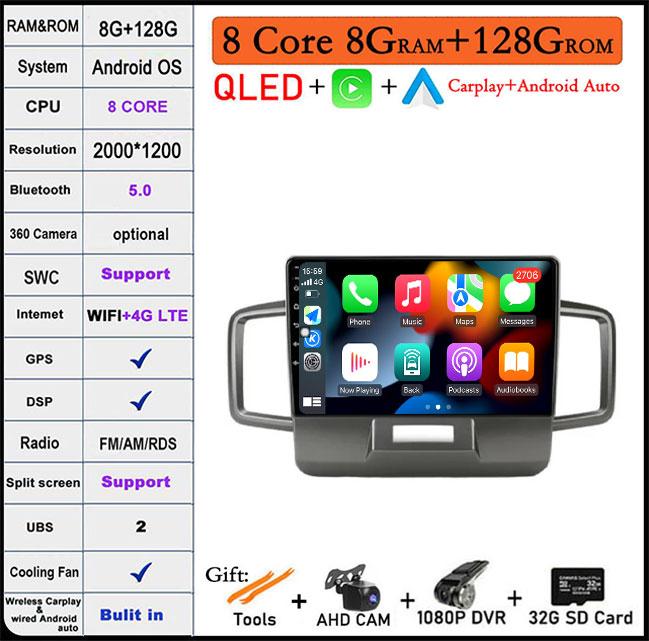 9 lnch For Honda Freed 1 2008-2016 Android 14 QLED/Screen Car Radio Multimedia Video Players CarPlay Carplay