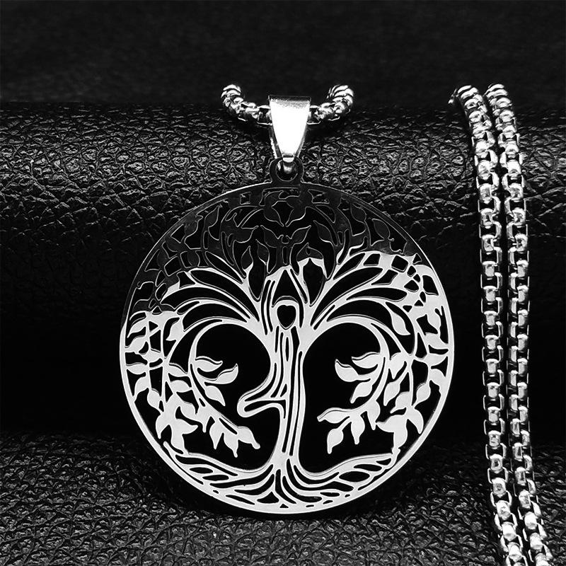 

Men s Titanium Steel Tree of Life Necklace with Colorful Pearl Trendy Yoga Jewelry Sweater Chain