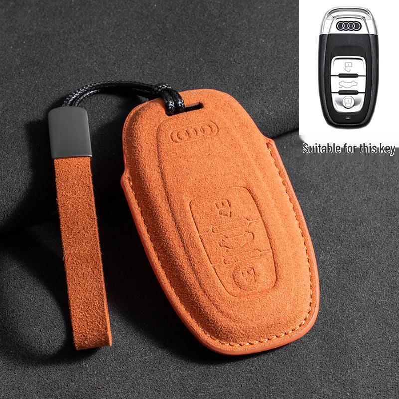 Wildleder Schlüsselhülle für neue Modelle A4L, A6L, A3, A5, A7, Q2L, Q5L, Q3, Q6, Q7, Q8e mit Schlüsseltasche & Kette