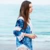 Rochie de plajă de vară Decupată Decolteu în V Franjuri lungi Potrivire de culori Mâneci trei sferturi Protecție solară Respirabilă Pulover Costum de baie Cover-up Îmbrăcăminte pentru femei