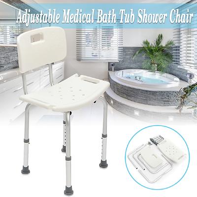 Adjustable Medical Shower Chair Bath Tub Seat Bench Stool Detachable Backrest White+Silver