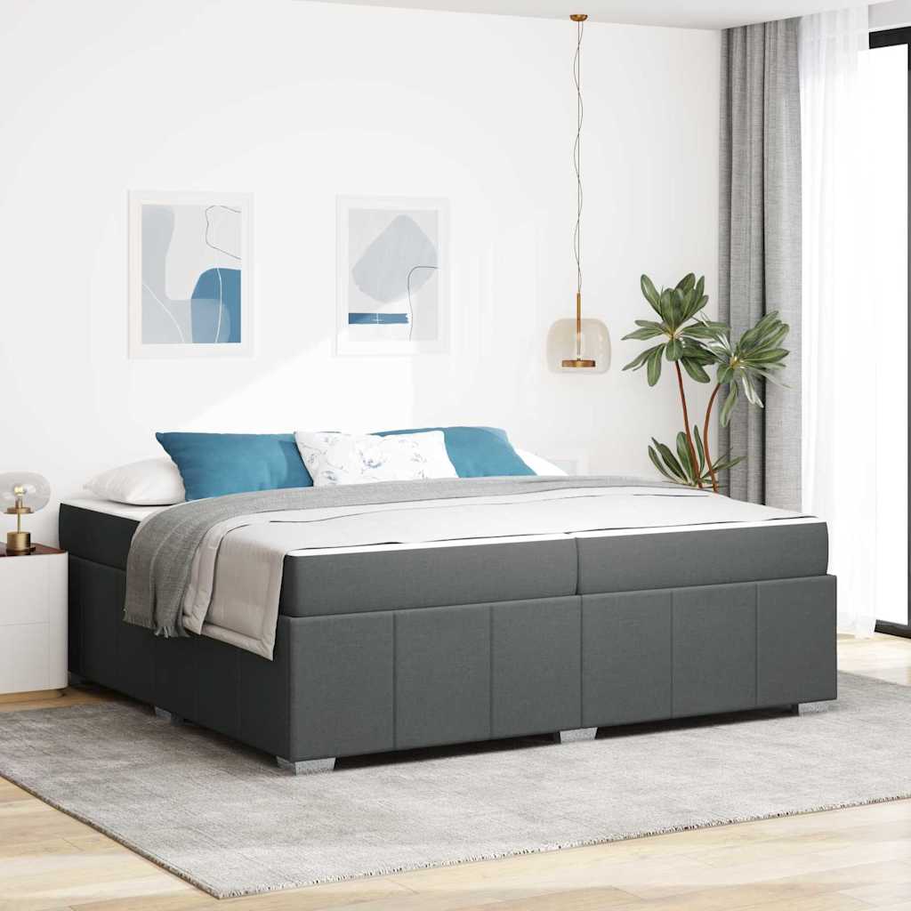 Box Spring Bed Frame with Mattress Dark Grey 200 x 200 cm Fabric