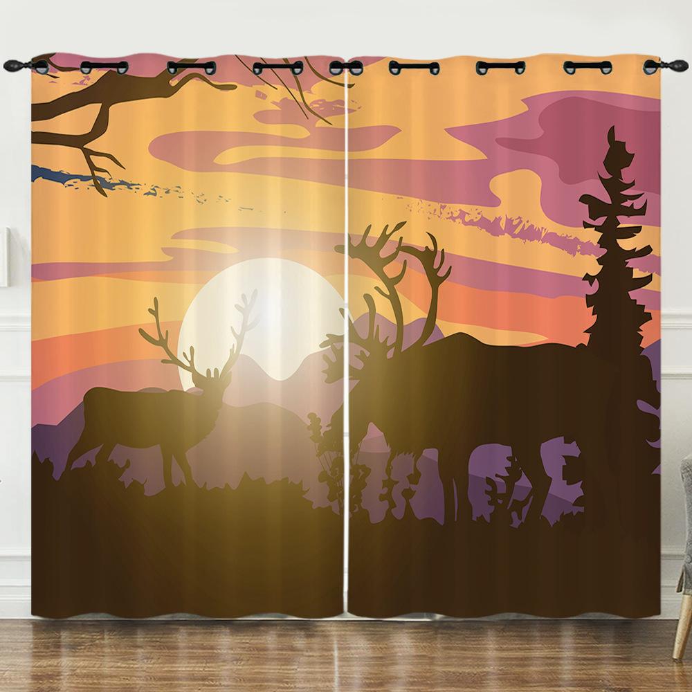 Curtain Animation Cartoon Deer Dream Deer Digital Printing Blackout Curtain Punching