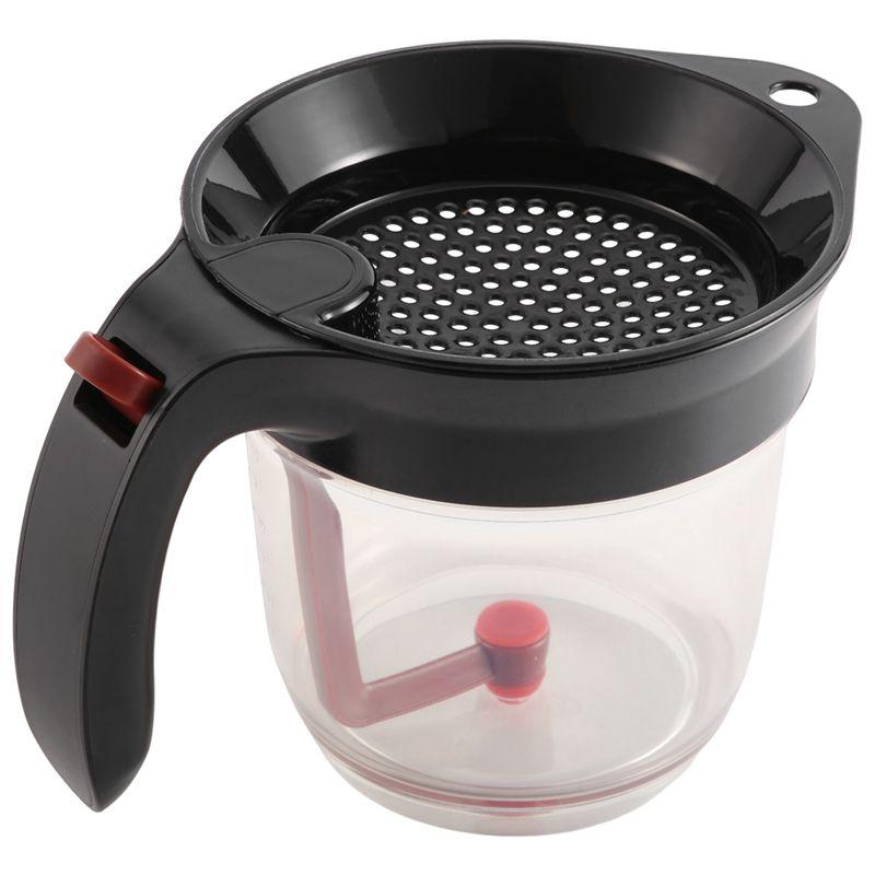 A84E-1000ML Oil Separator Measuring Cup And Strainer With Bottom Release For Gravy Sauces And Other Liquids With Oil Grease