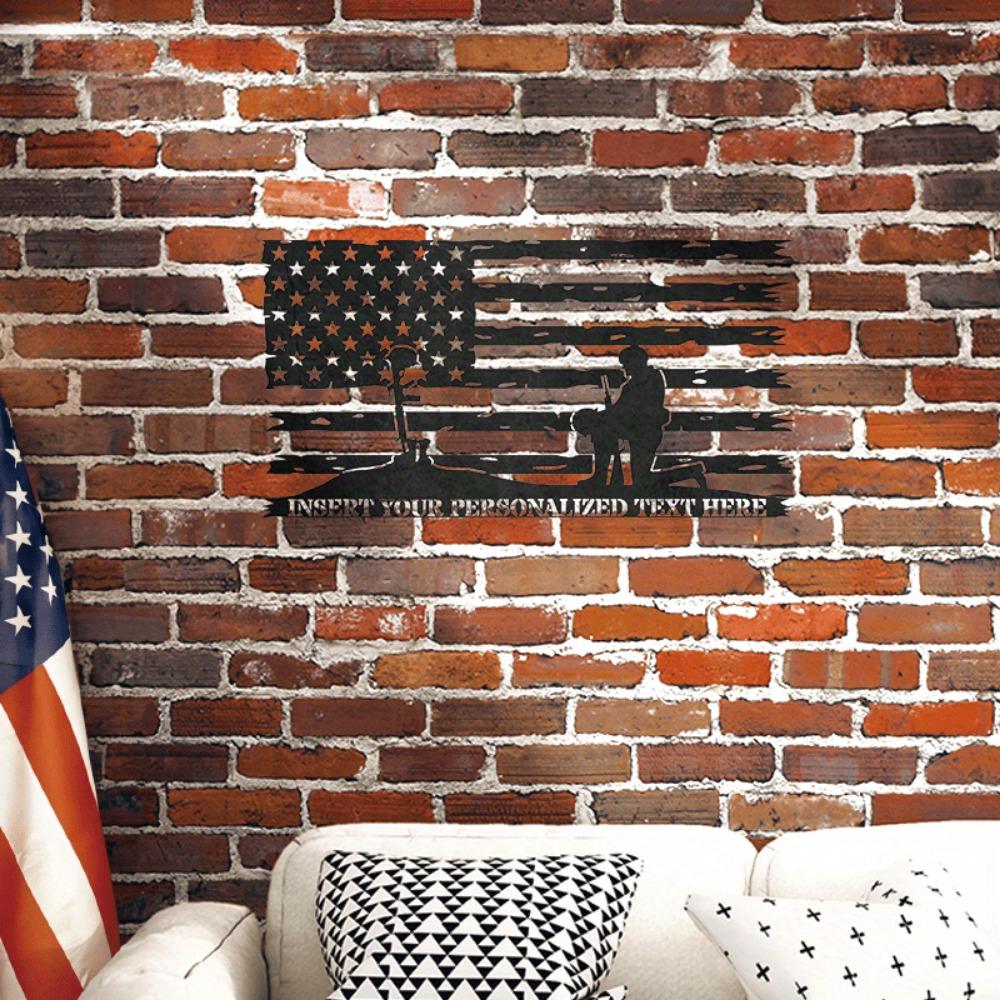 Custom Personalized Military Kneeling Serviceman Memorial Metal Wall Art Battlefield Cross Plaque Honor Veterans Decor Sign