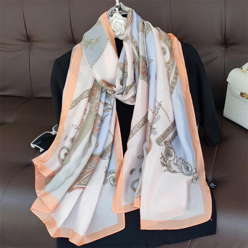 180*90cm muffler fashion Luxury Brand Scarf Women New Style Fashion Color Matching Print Silk Lady Popular Headcloth Beach Shawl