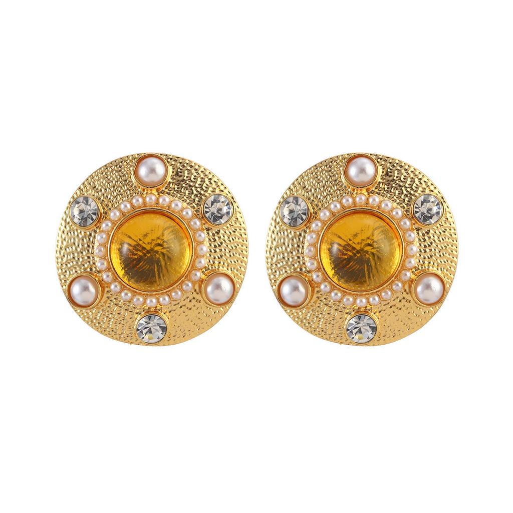 Medieval bee niche earrings glass oval stud earrings multi-color fringed design earrings new retro European and American jewelry