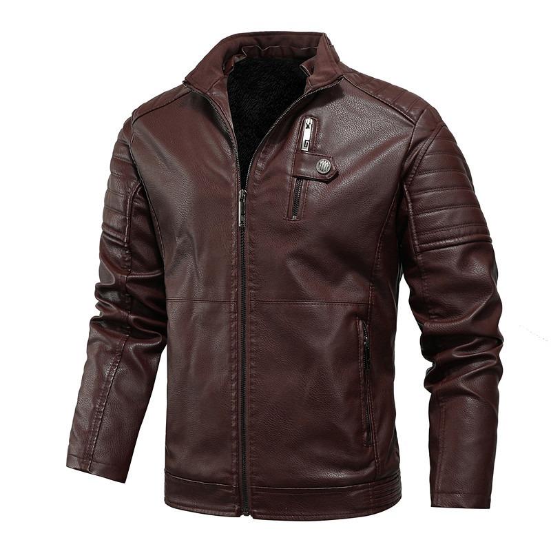 Men S Vintage Pu Leather Jacket Fleece Lined Thick Outerwear