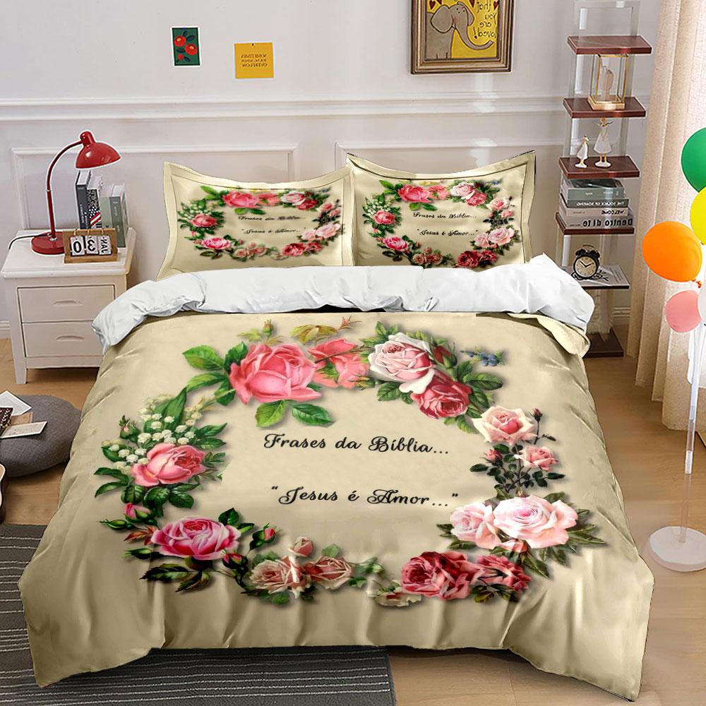 Biblical Floral Set For Home Decor Kid'S And Adults' Bedroom Decor, Exquisite Three-Piece Bedding Set Gift