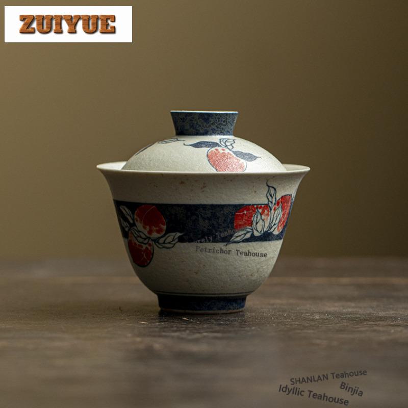 150ml Hand-painted Peach Gaiwan Creative Tea Tureen Household Tea Bowl With Lid Kit Tea Maker Cover Bowl Tea Items Decoration