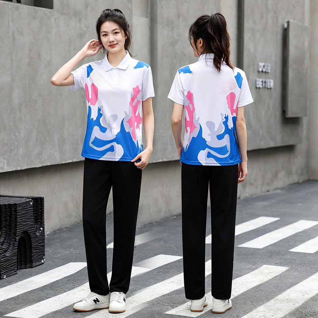 Unisex Quick-Dry Badminton Outfit: Polo Shirt & Long Pants Set for Tennis/Table Tennis Training