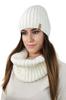 Chicory Winter Set Hat with Snood In Thick Stripes, Ecru Color