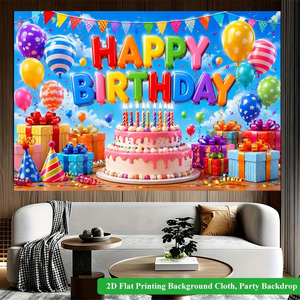 2D Flat Backdrop1pc Birthday Scene Colorful Backdrop Banner Polyester Wall Decor For Living Room Bedroom Office Outdoor Decor Party Holiday