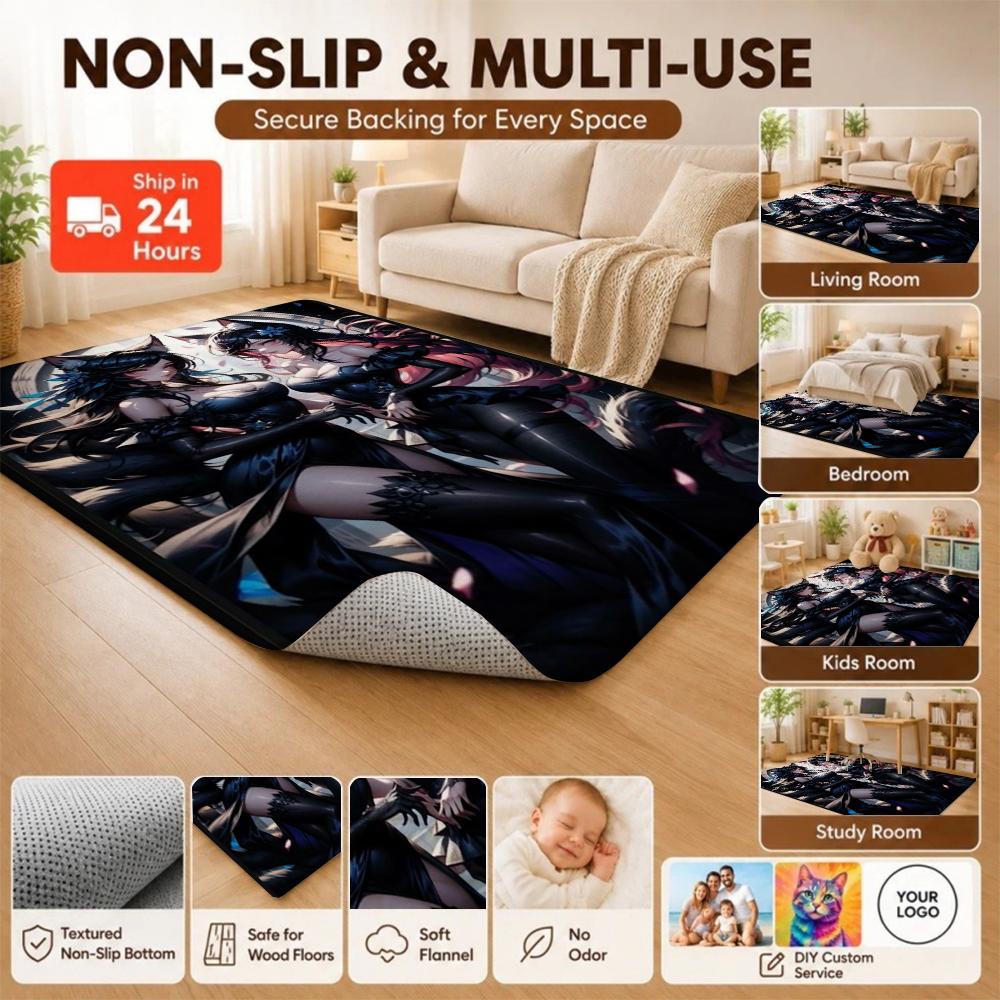 Twin Catgirls Black Lingerie Printed Rug Thick Nonslip Carpet For Gaming Room Study Living Room Home Party Decor Christmas Gift