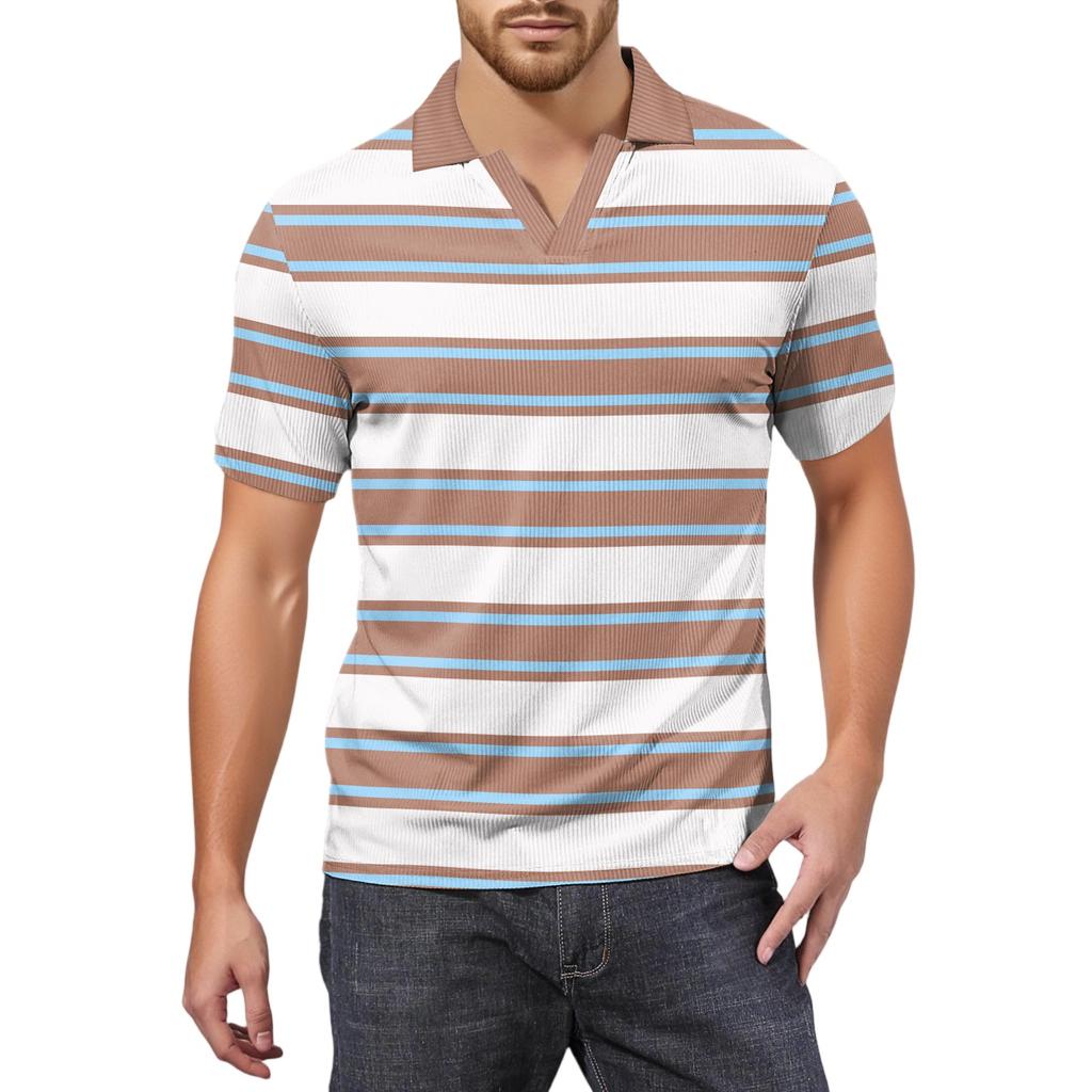Moda Hombre Top Estampado Cuello en V Manga Corta Camiseta de Golf