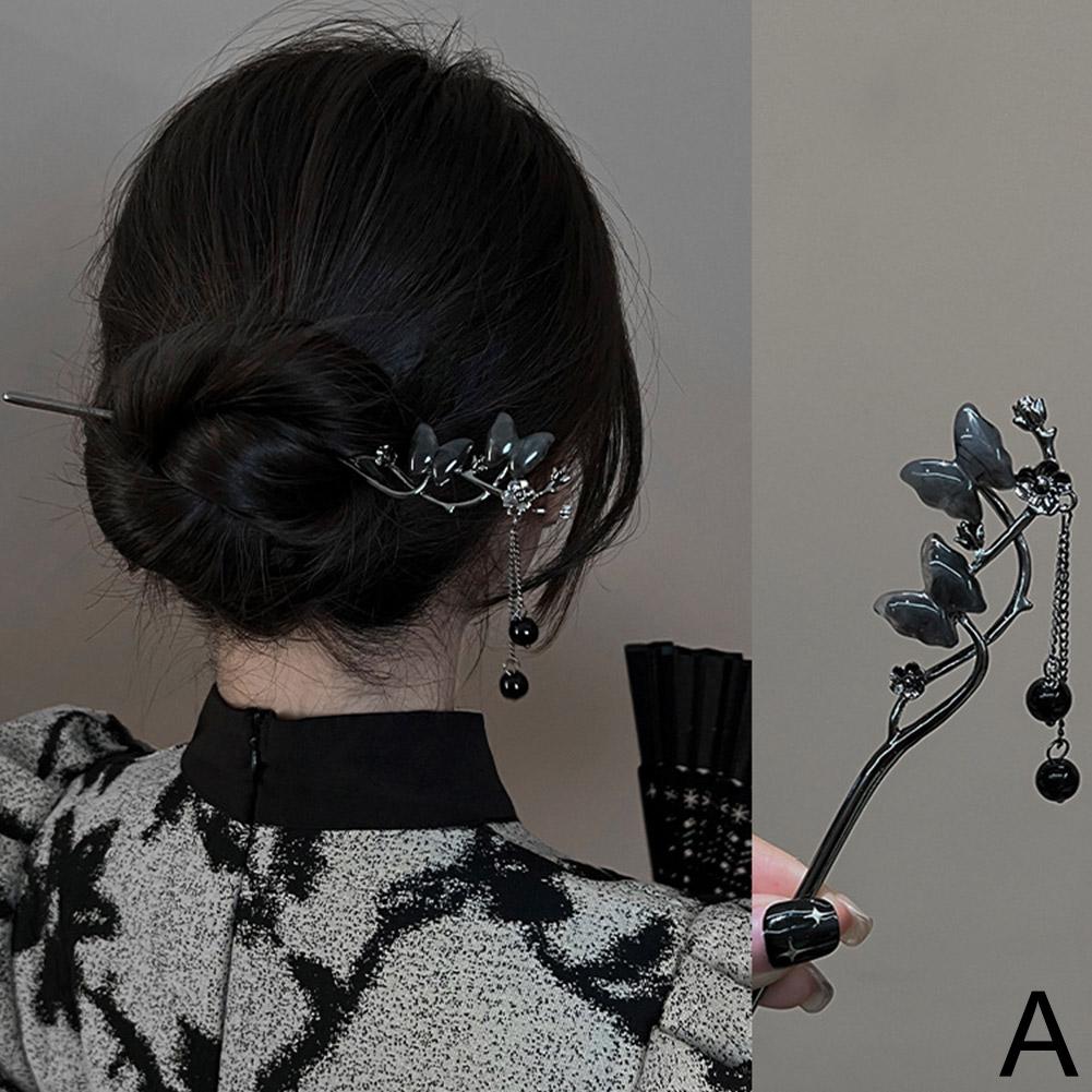 Ancient Style Hair Accessories For Women High-grade Pendant Chinese Tassel Black Cheongsam Hanf S4Z3