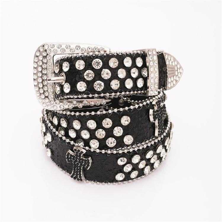 Sequins Waist Belt with Diamond Pin Buckle Adult Personality PU Waist Belts for Adult Costume Pants Adjustable Length