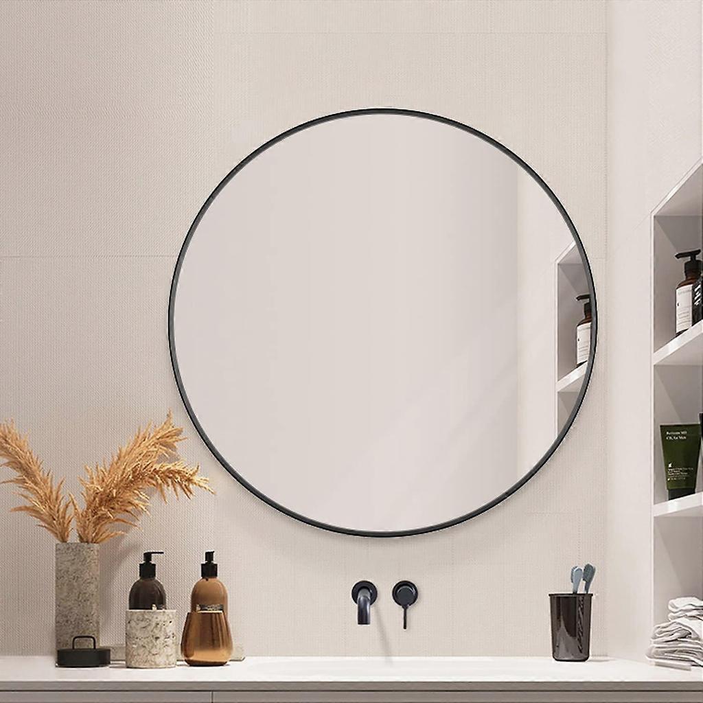 50cm Large Modern Round Mirror Black Brushed Frame Wall Mirror Metal Framed HD Glass Wall Mirror for Makeup Bathroom Living Room