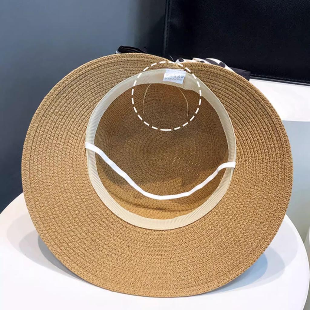 Elegant Pearl Bowknot Sun Hat for Women - Wide Brim, UV Protection Straw Bucket Cap with Chic French Style Design