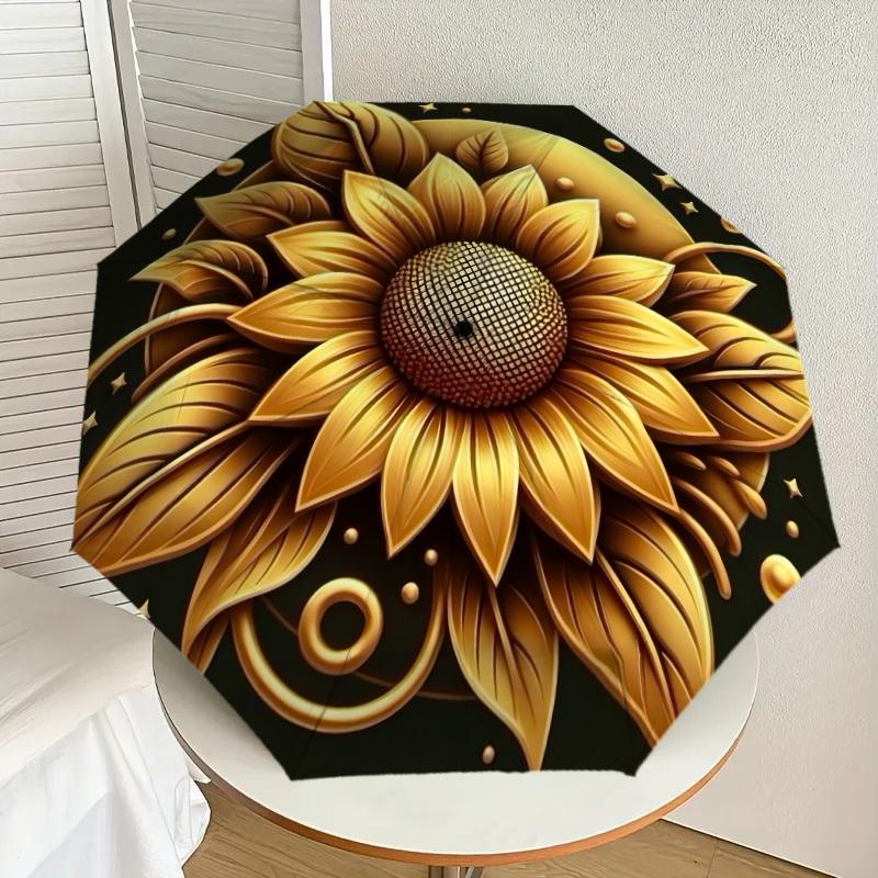 

1pc Golden Sunflower Mandala Umbrella with Plastic Handle,Suitable for All Seasons Home Travel Outdoor UmbrellaDD1106