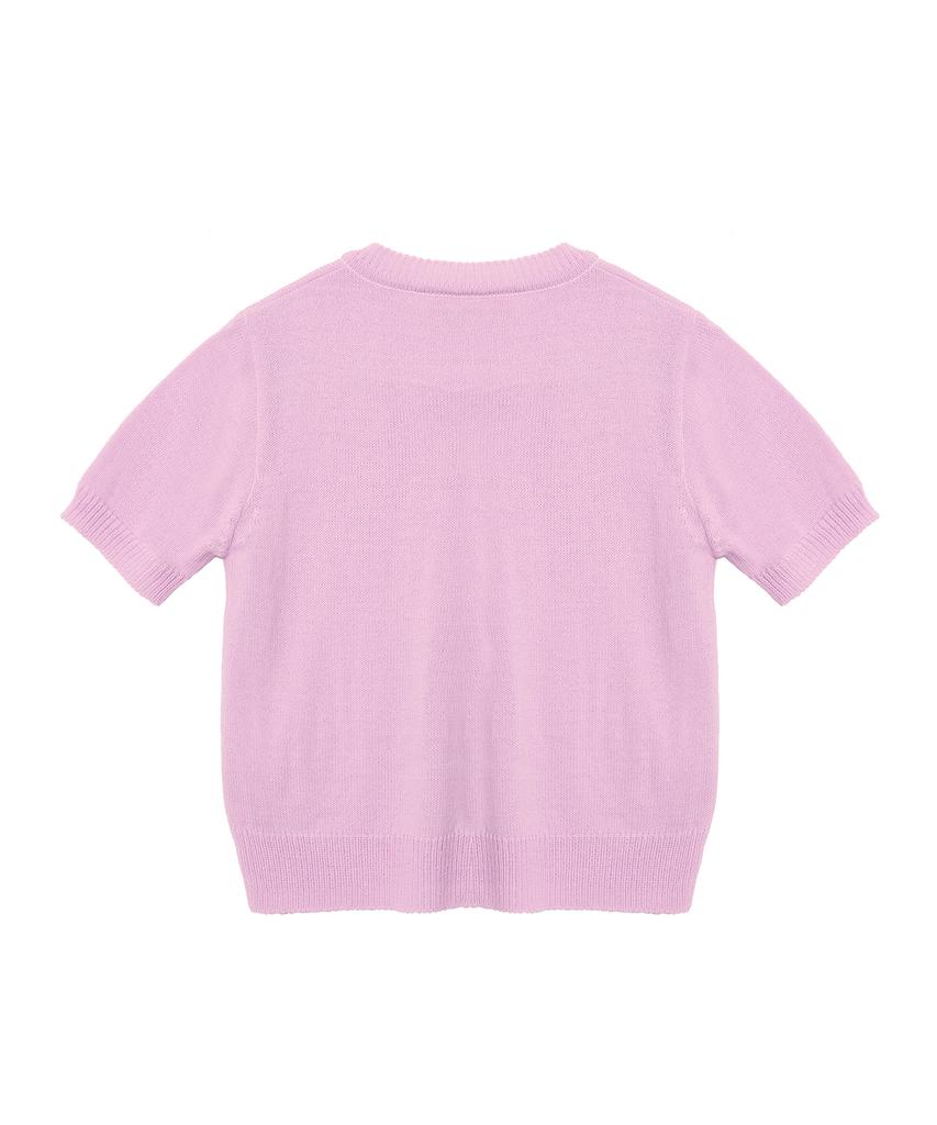 HIGH SCHOOL DISCO Round Flower Embroidered Short Sleeve Knit_Pink