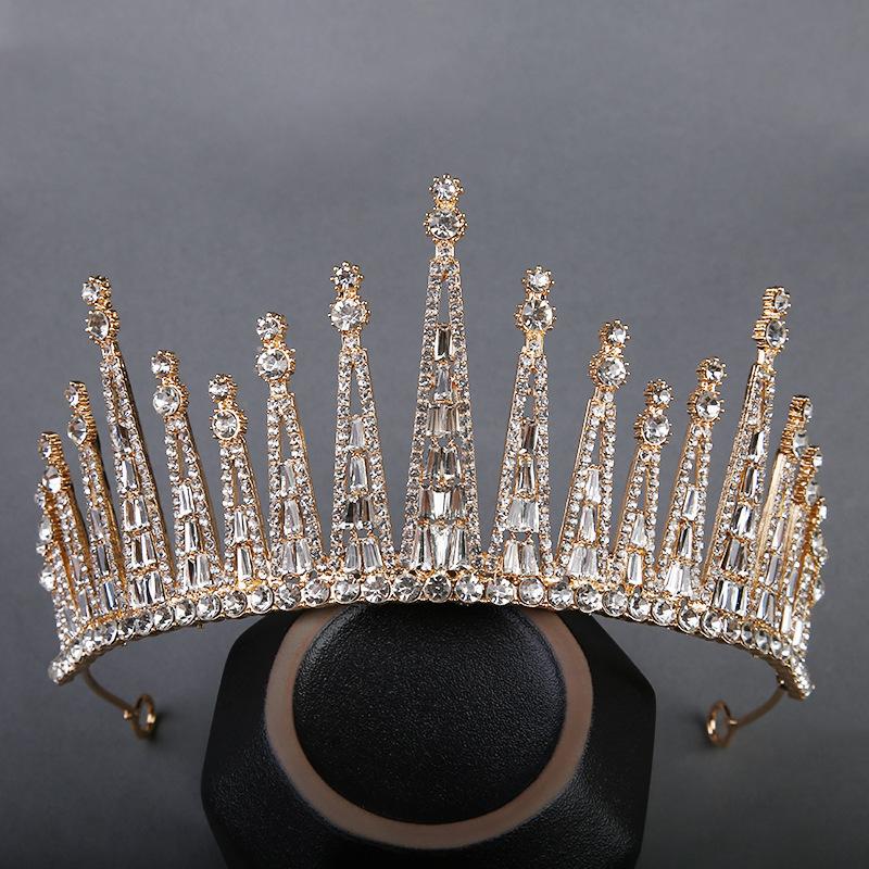 New Round Bridal Crown European and American Baroque Rhinestone Crown Wedding Dress Crown Cake Crown