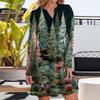 Women's Christmas Printed Dress Loose V-neck Casual Long Sleeved Dress