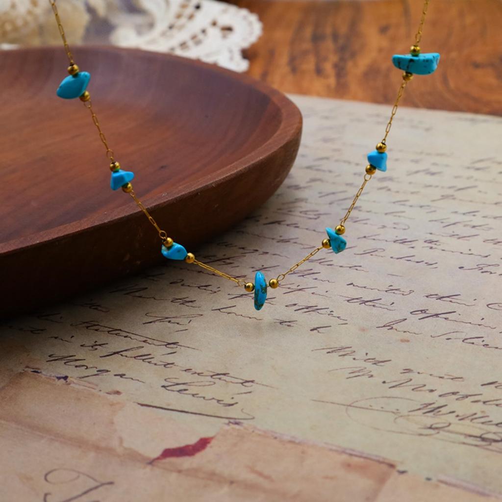 Bohemian Style Necklace For Women Natural Mineral Bead Stainless Steel Necklace Small Niche Design Clavicle Chain Girls Necklace