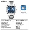 Sanda Herren Quadratische Mechanische Uhr, Schlichtes Design, Kalender, Wasserdicht, Massives Stahlarmband, Business-Stil