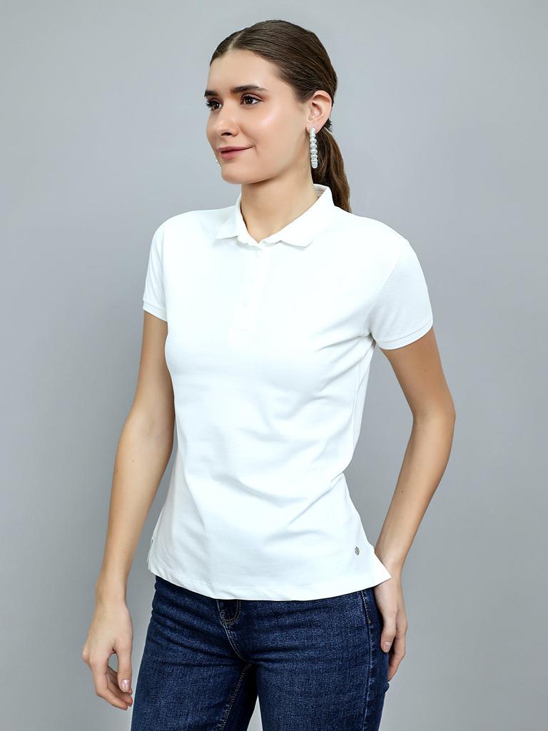 Monte Carlo Women Regular Fit White Tshirt