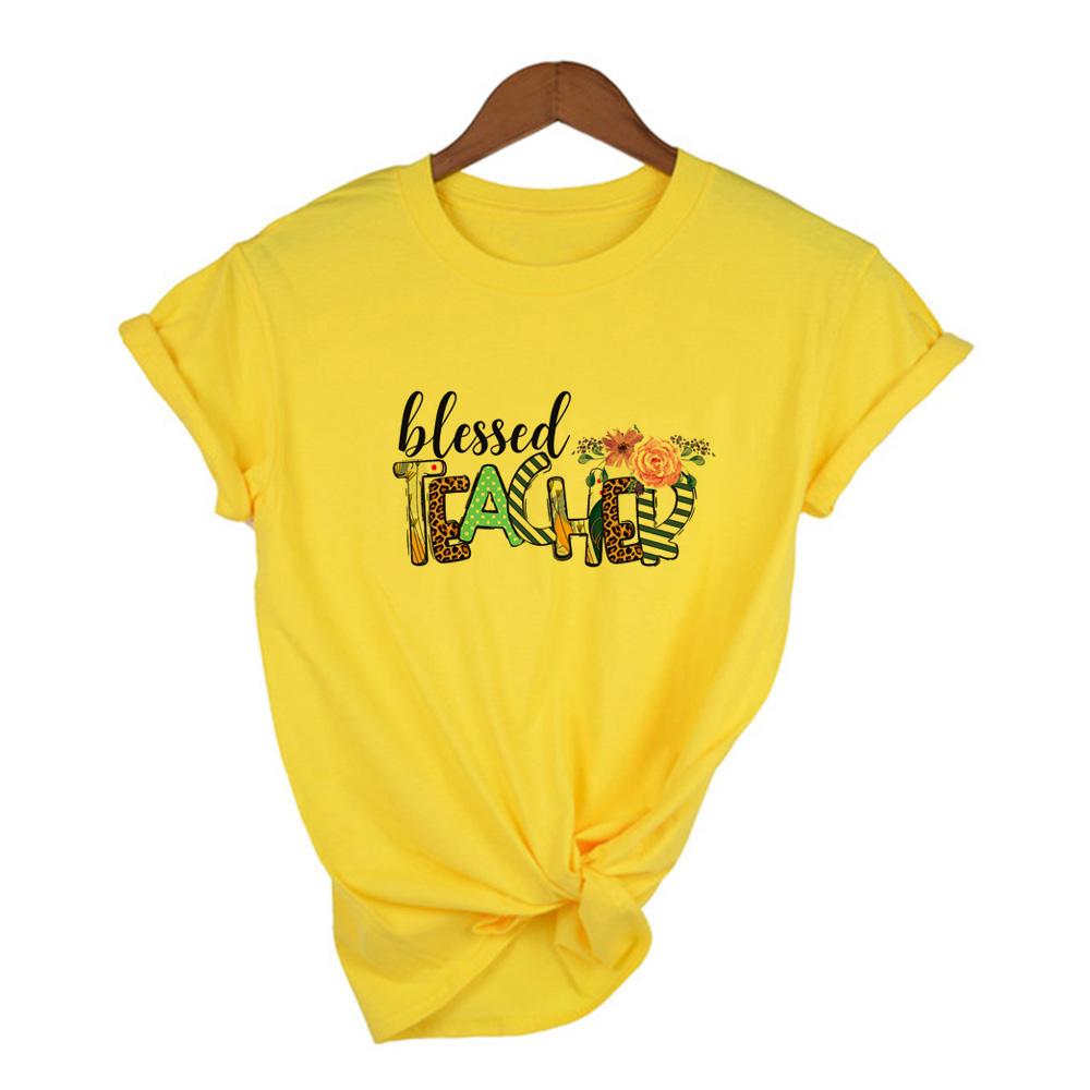 Blessed Teacher Print Women Graphic T Shirts Teacher Life Aesthetic Short Sleeve Harajuku Female T Shirt 4XL
