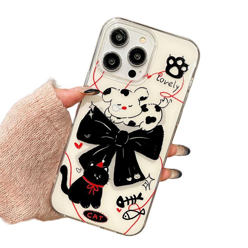 New Cute Kitten and Puppy Mobile Phone Case Suitable for Apple 16promax Soft Girl Iphone15 Protective Cover for Women 13