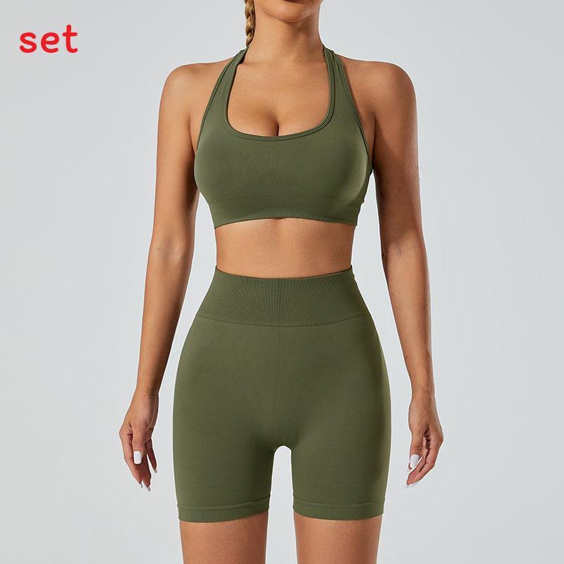 Yoga Outfit Women Seamless High Elastic Shorts Sports Bra Set With Moisture Wicking For Fitness And Running