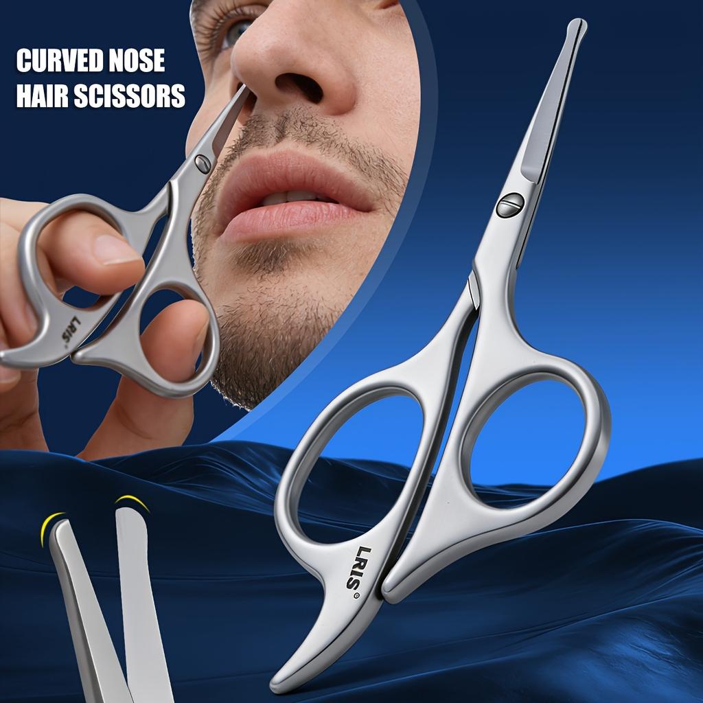 Stainless Steel Safety Nose Hair Scissors - Rounded Tip Grooming Tool for Men & Women, Precise Trimming for Facial Hair, Beard & Eyebrows