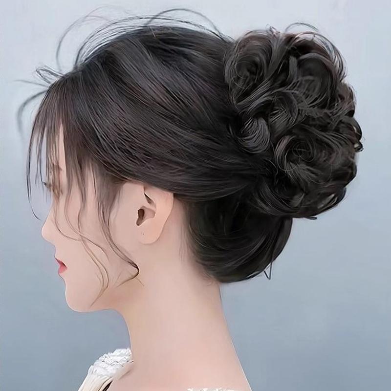 Synthetic Hair Bun Lifelike Messy Curly Wig Flower Bud Gripping Clip Elastic Women False Hair Pieces High Temperature Silk