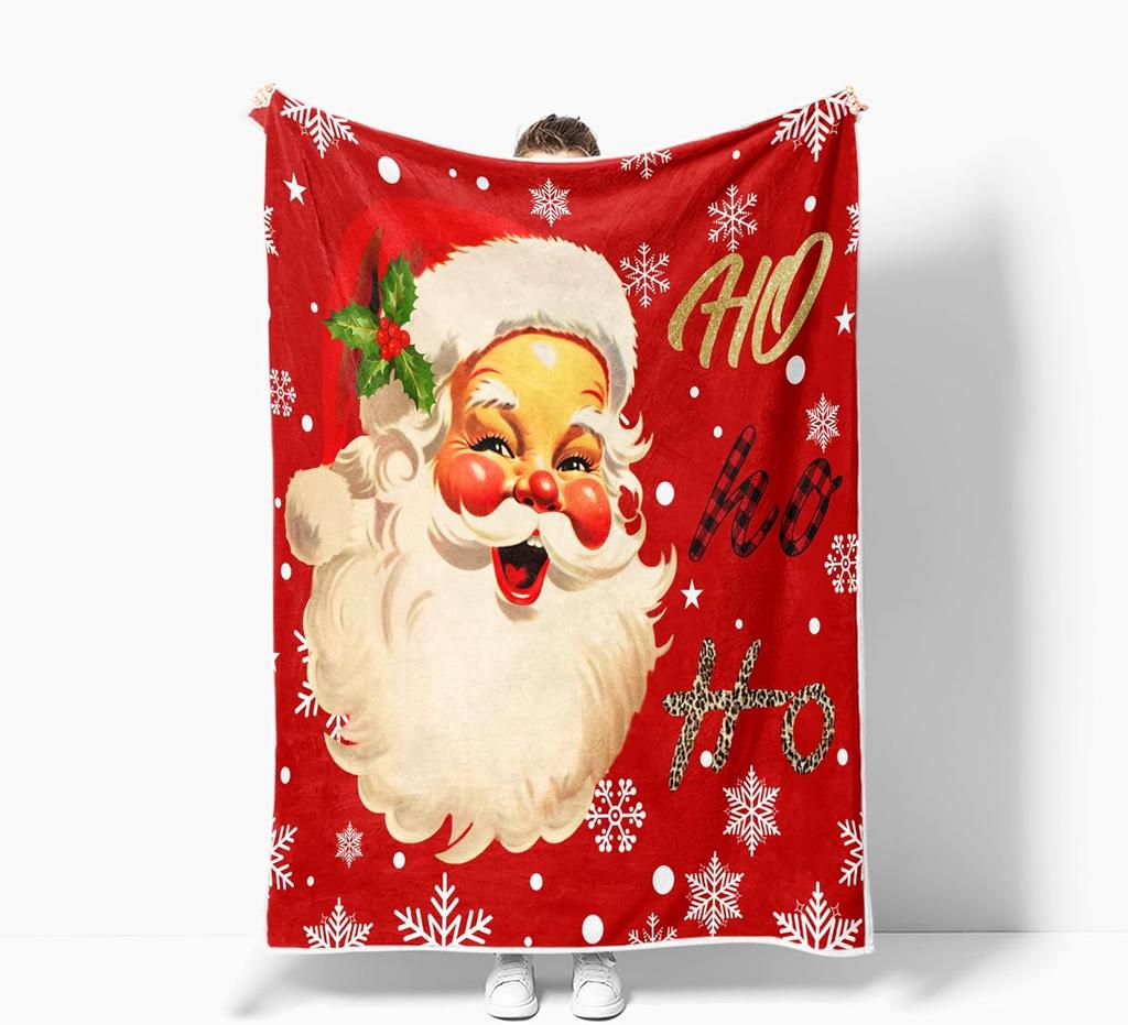 Santa Claus Funny Cute Gold Christmas Decorative Throw Blanket - Soft Lightweight Fuzzy Plush Fleece Blanket and Throws for Xmas