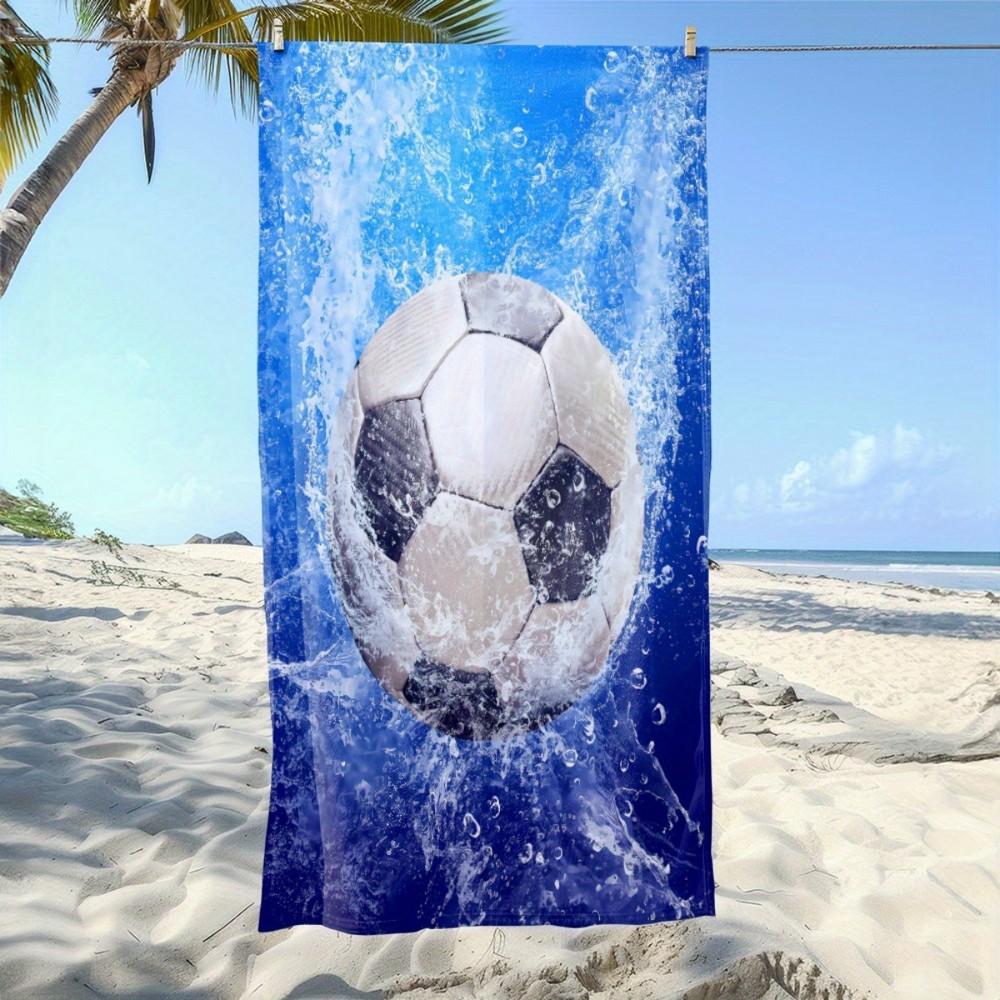 

Soccer & Wave Print Beach Towel Patterned Sunscreen And Windproof Suitable For Swimming Pool Camping Travel Blanket W30*H60(CM)