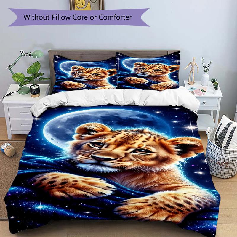 3pcs Leopard Cub Print Duvet Cover Set -Includes 1 Duvet Cover and 2 Pillowcases, No Quilt Core, All-Season Home Decor yy251111169