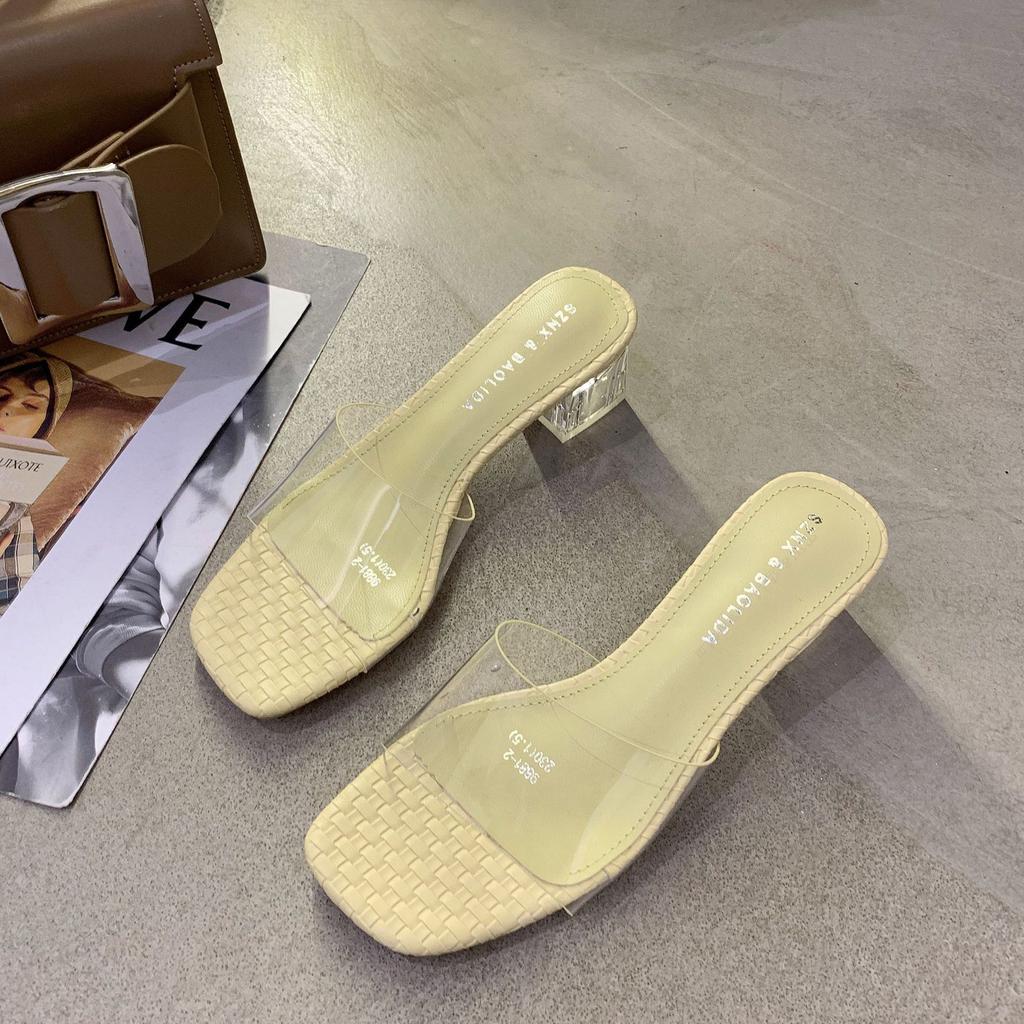 High-heeled Transparent Sandals Women's Summer 2025 New Fashion Medium-heeled Thick-heeled Slippers