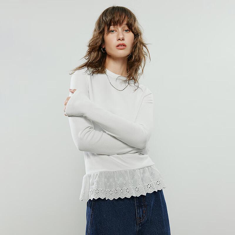 Women's Faux Cashmere Lace Spliced Thermal Long-Sleeve Top