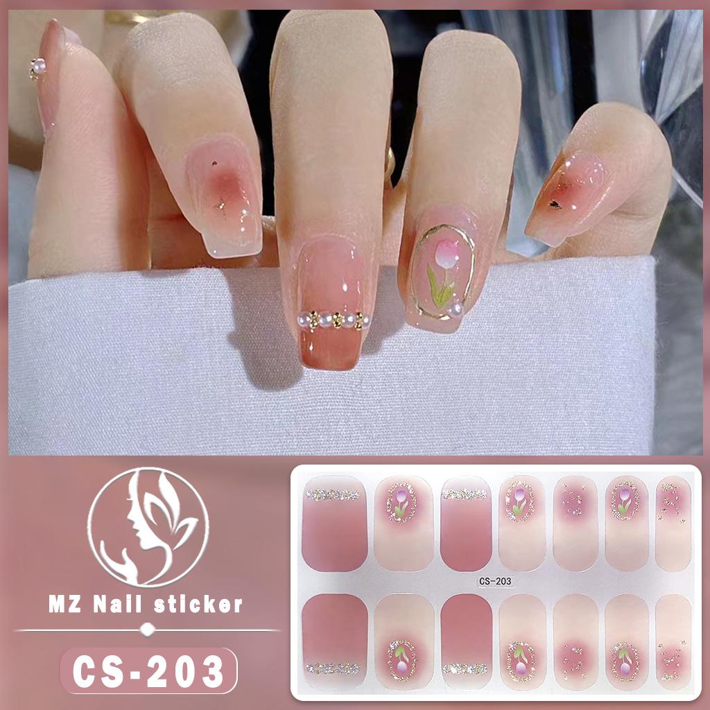CS Waterproof No-Cure Gel Nail Wraps, Full Cover Japanese & Korean Style Heart Pattern Nail Stickers, Nail Patch Films