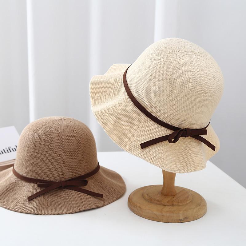 Women's Bow Fisherman Hat Straw Hat Sun Protection and Sunshade Hat Spring and Summer