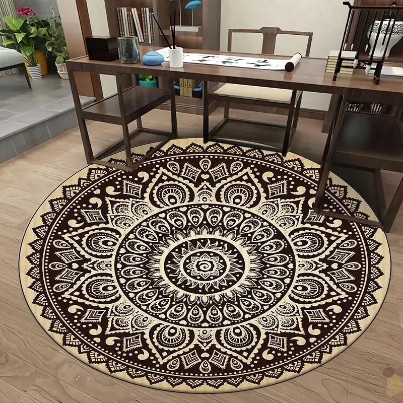 European Retro Chinese Round Carpet Living Room Tea Table Mat Computer Chair Cushion Home Decoration Non-slip Soft Fluffy Rug