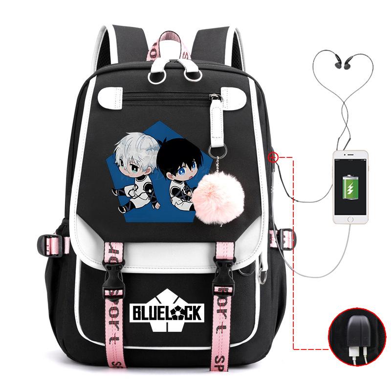 Blaues Gefängnis Anime Schultasche College Stil Große Kapazität Mittelschüler USB Rucksack