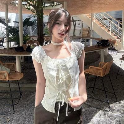 Korean Fake Two-piece Splicing Polka Dot Short-sleeved Shirt for Women To Wear In Summer, Strap-on Shirt, Slim and Thin, Sweet Top