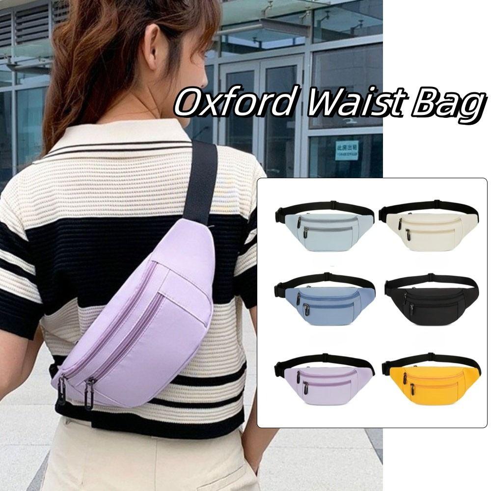 Solid Color Sports Fanny Pack Waterproof Mobile Phone Bag Fashion Oxford Waist Bag Outdoor