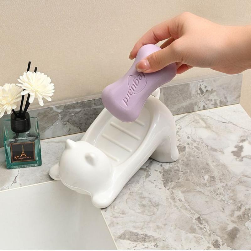 Cute Cat Soap Dish -Decorative Plastic Holder for Bathroom, Ideal for Soap and Sponges Storage, Bathroom Accessories  soap case