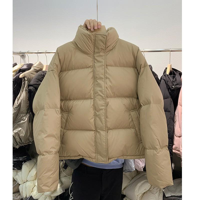 Womens Short Puffer Coat With Fly Sleeve Warm Thick Cotton-Padded Jacket Winter Urban Chic Style In Beige Black Pink Khaki