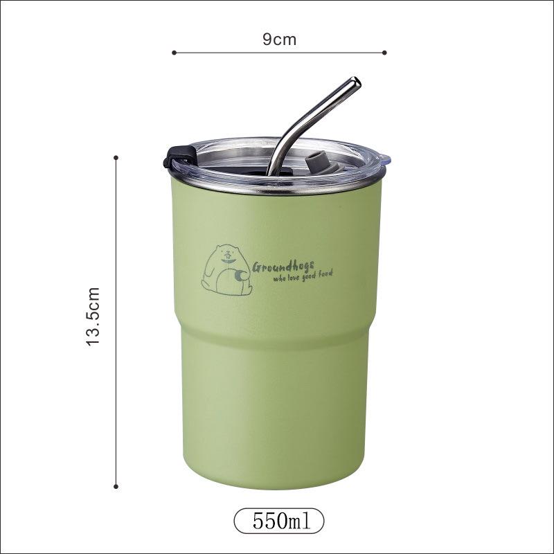 304 Food Grade Insulated Stainless Steel Coffee Mug with Straw - Double Wall, Portable Cold Storage for Tea & Office Use